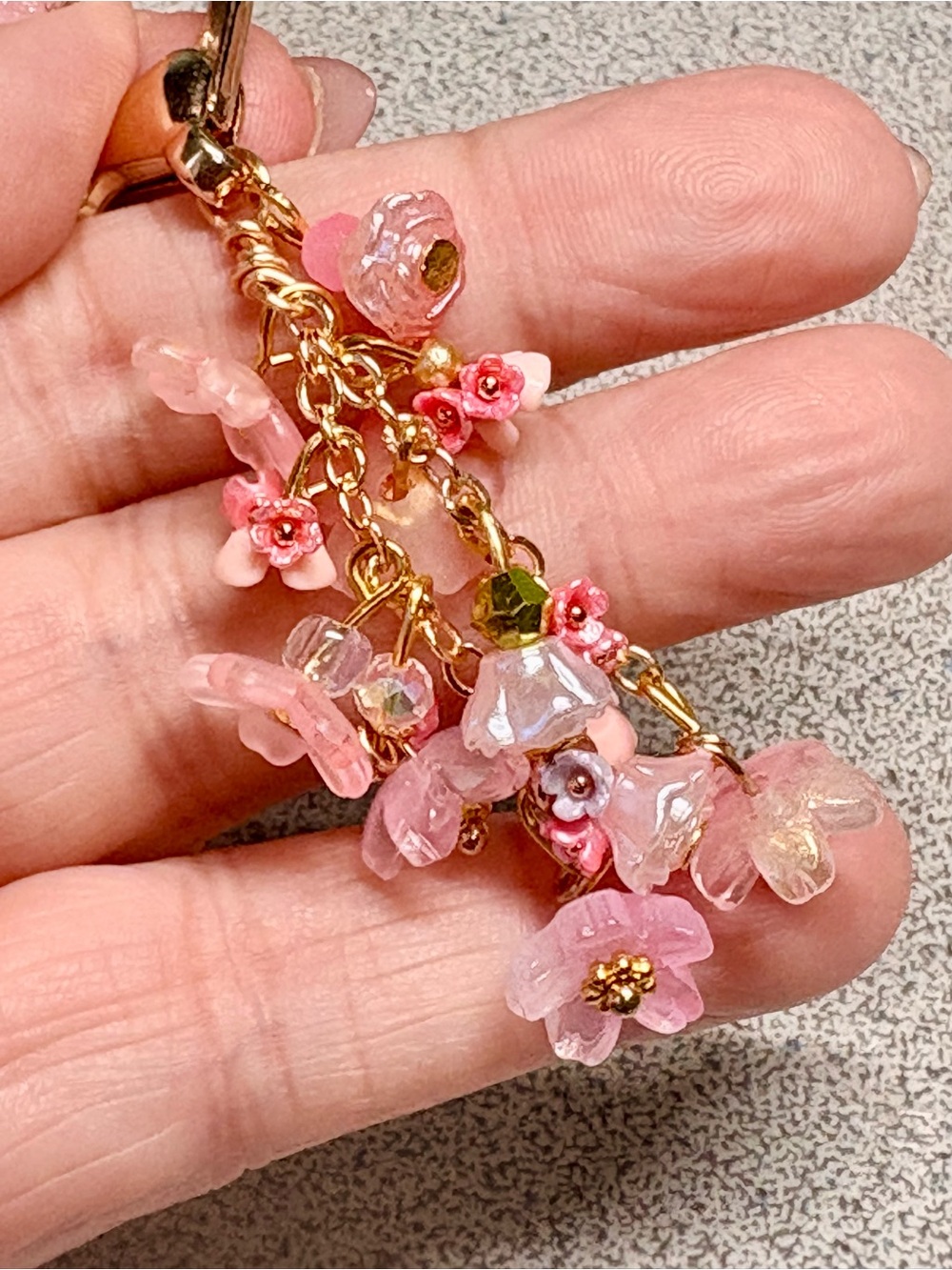 Pink purse  Dangle- bag Charm, floral - Gold Chain-handcrafted